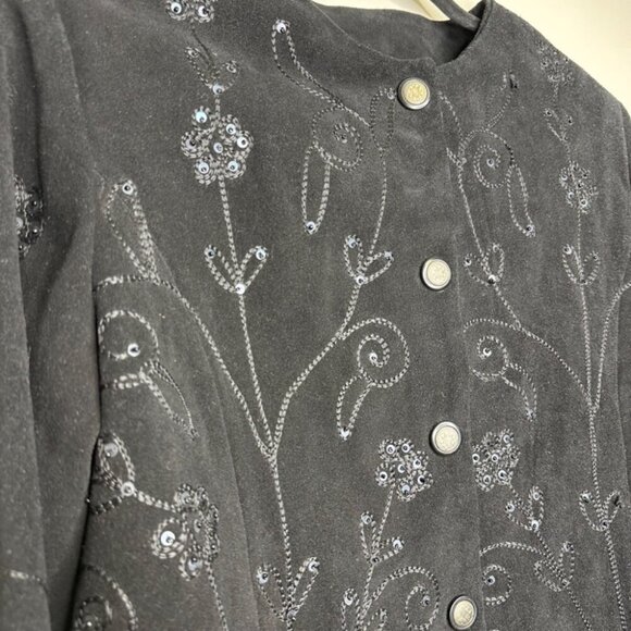 Vintage Embroidered Grunge Preppy Boho Chic Floral Genuine Leather Jacket Small - Picture 5 of 16